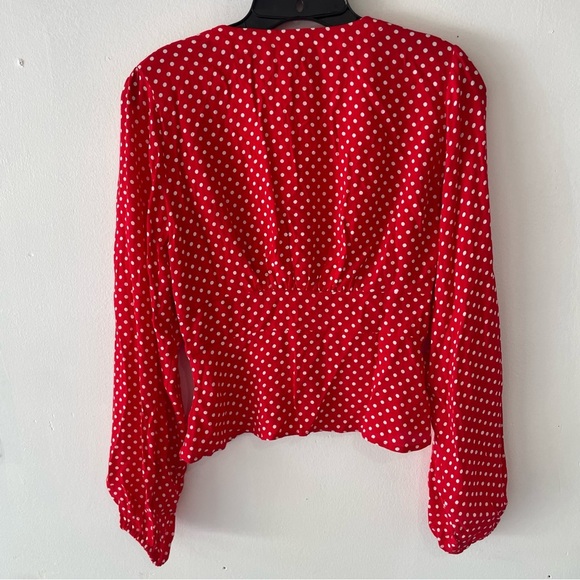 Free People Red White Retro Polka Dot Long Sleeve Love Street Top 37629 - Picture 3 of 10